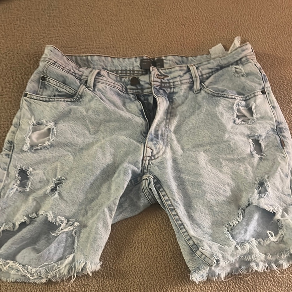 Distressed Light Blue Denim Shorts